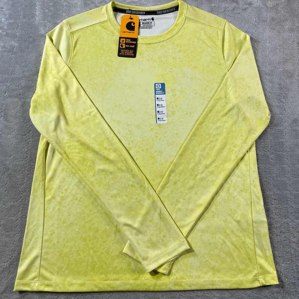 Carhartt Force Sun Defender Shirt Women Medium‎ Yellow Acid Wash Long Sleeve